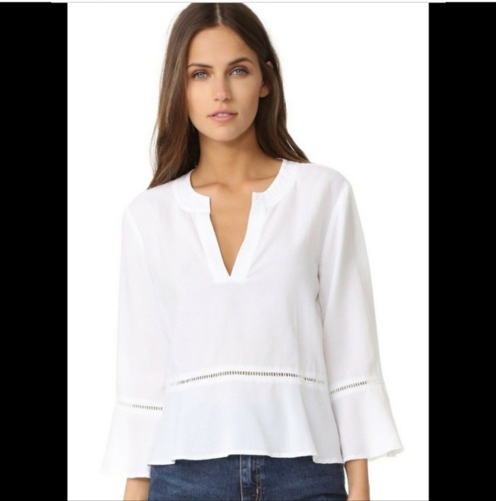 Cloth & Stone White Blouse with Bell Sleeves, Size Small